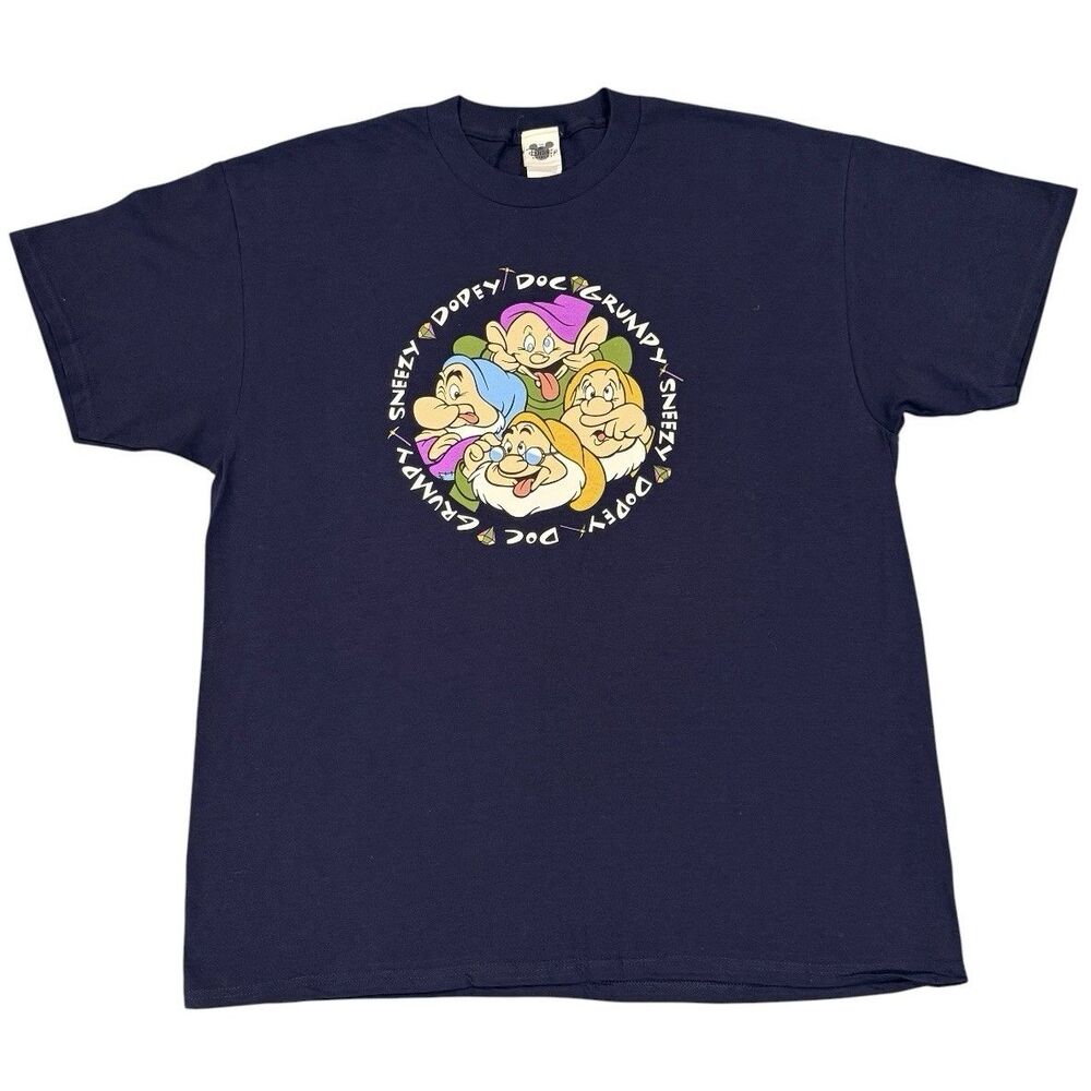 Vintage 90s Disney Catalog Seven Dwarfs T Shirt XL NOS USA Snow White Navy Blue